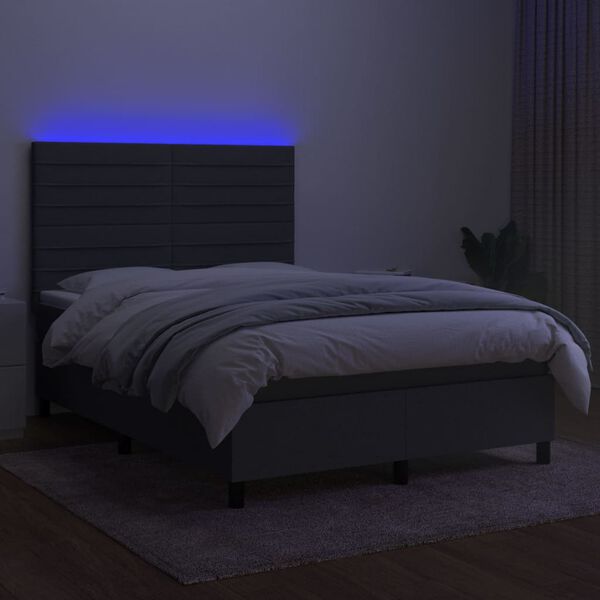 vidaXL Cama box spring c/ colch&atilde;o e LED 140x190 cm tecido cinza-escuro