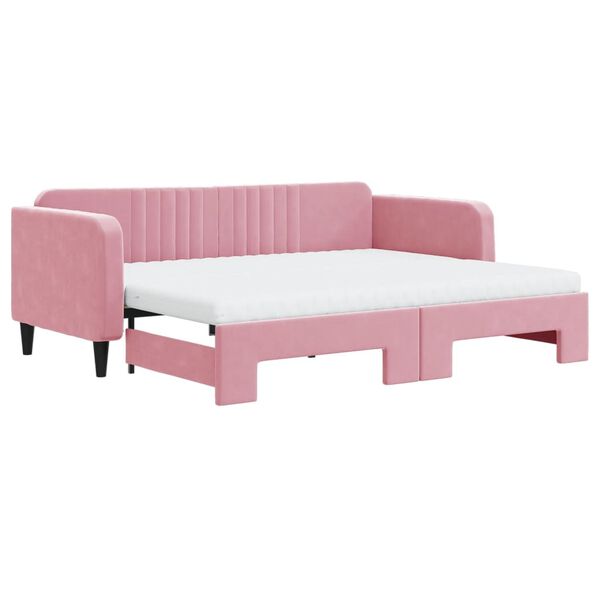 vidaXL Sof&aacute;-cama com gavet&atilde;o e colch&otilde;es 90x200 cm veludo rosa