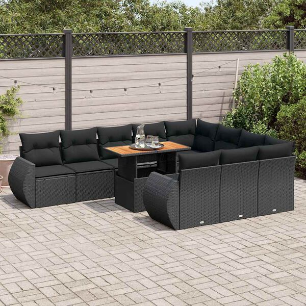 vidaXL 11 pcs conjunto sof&aacute;s de jardim c/ almofad&otilde;es vime PE preto