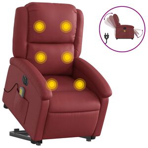 vidaXL Poltrona reclin. elevat&oacute;ria el&eacute;trica couro artif vermelho-tinto