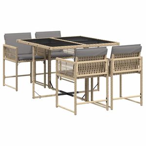 vidaXL 5pcs conj. jantar jardim c/ almofad&otilde;es vime PE bege misturado