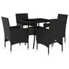 vidaXL 5 pcs conjunto jantar jardim c/ almofad&otilde;es vime PE/vidro preto