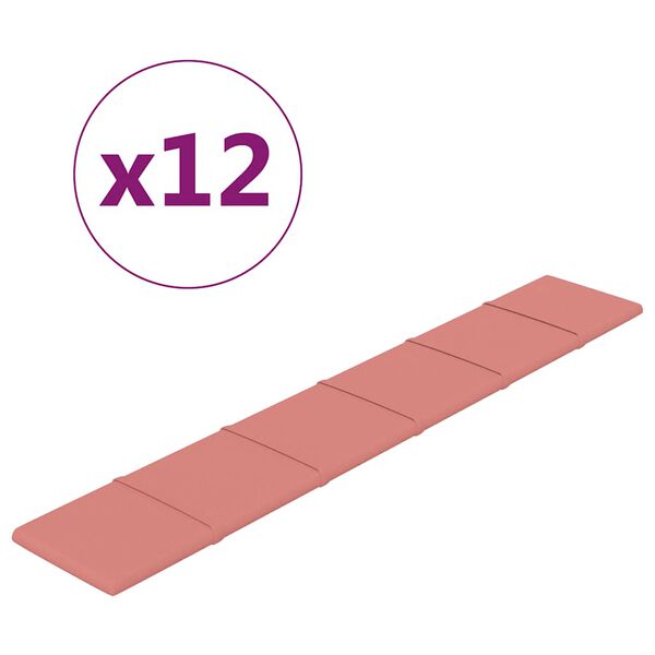 vidaXL Painel de parede 12 pcs 90x15 cm veludo 1,62 m² rosa