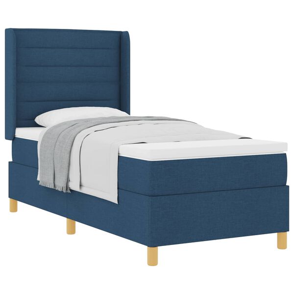 vidaXL Cama Box com colch&atilde;o com cabeceira Azul 100 x 200 cm tecido