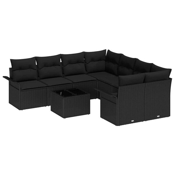 vidaXL Conjunto de Sofá de Jardim 9 pcs Preto Rattan Sintético