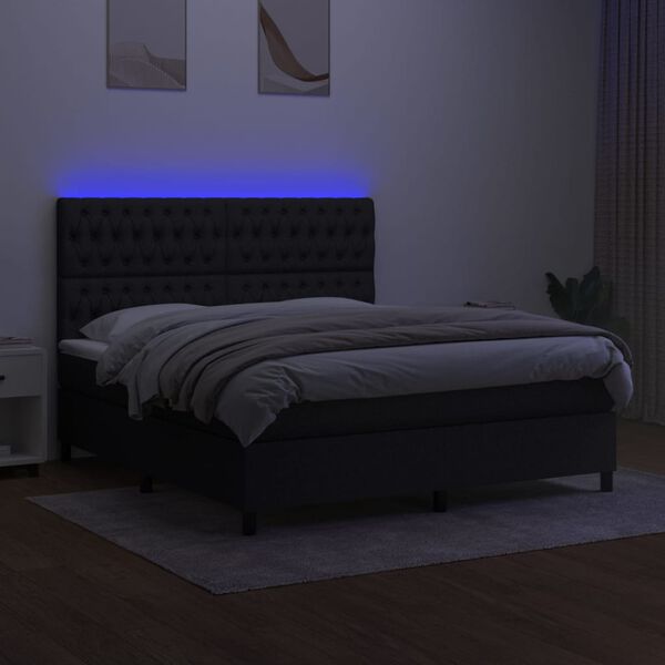 vidaXL Cama box spring c/ colch&atilde;o e LED 180x200 cm tecido preto