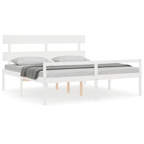 vidaXL Cama idosos super king size c/ cabeceira madeira maci&ccedil;a branco