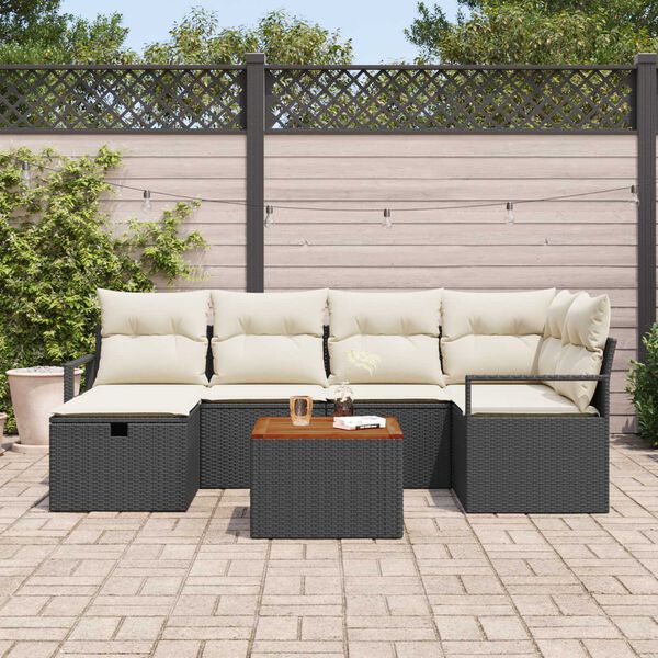 vidaXL Conjunto de Sofá de Jardim 7 pcs Preto Rattan Sintético