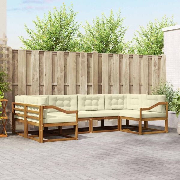 vidaXL Conjunto de Sof&aacute;s para Exterior 6 pcs Natural e Creme