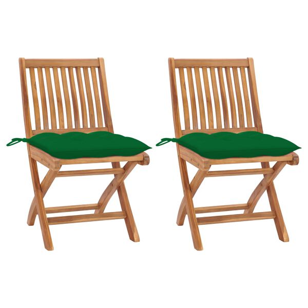 vidaXL Cadeiras de jardim c/ almofad&otilde;es verde 2 pcs teca maci&ccedil;a