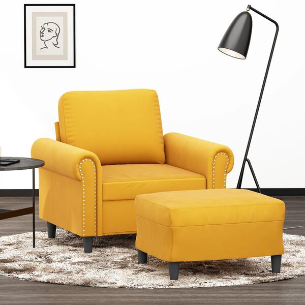 vidaXL Poltrona com apoio de p&eacute;s 60 cm veludo amarelo-claro