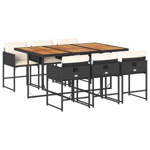 vidaXL 7 pcs conjunto de jantar p/ jardim c/ almofad&otilde;es vime PE preto