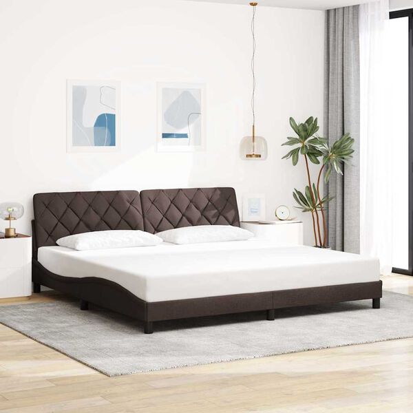 vidaXL Estrutura de cama sem colch&atilde;o 200x200 cm tecido castanho-escuro