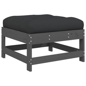 vidaXL Apoio de p&eacute;s p/ jardim c/ almofad&atilde;o pinho maci&ccedil;o cinzento