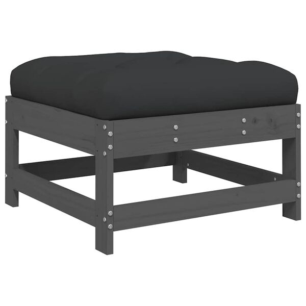vidaXL Apoio de p&eacute;s p/ jardim c/ almofad&atilde;o pinho maci&ccedil;o cinzento