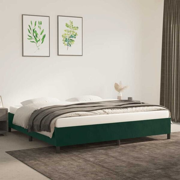 vidaXL Estrutura de cama sem colch&atilde;o 200x200 cm veludo verde-escuro