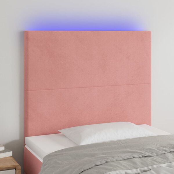 vidaXL Cabeceira de cama c/ luzes LED veludo 80x5x118/128 cm rosa