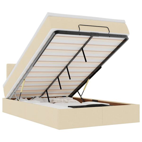 vidaXL Estrutura de cama otomana com colch&atilde;o 120x190 cm tecido creme