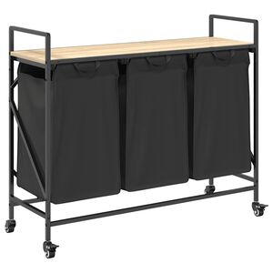 vidaXL Cesto de roupa suja com 3 compartimentos e rodas, cor carvalho Sonoma