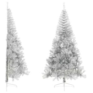 vidaXL Meia &aacute;rvore de Natal artificial com suporte 210 cm PET prateado