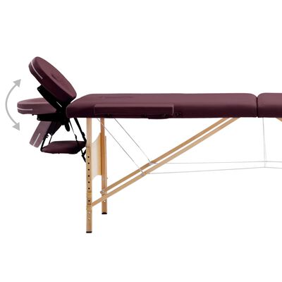 vidaXL Mesa de massagens dobrável 2 zonas madeira roxo tinto