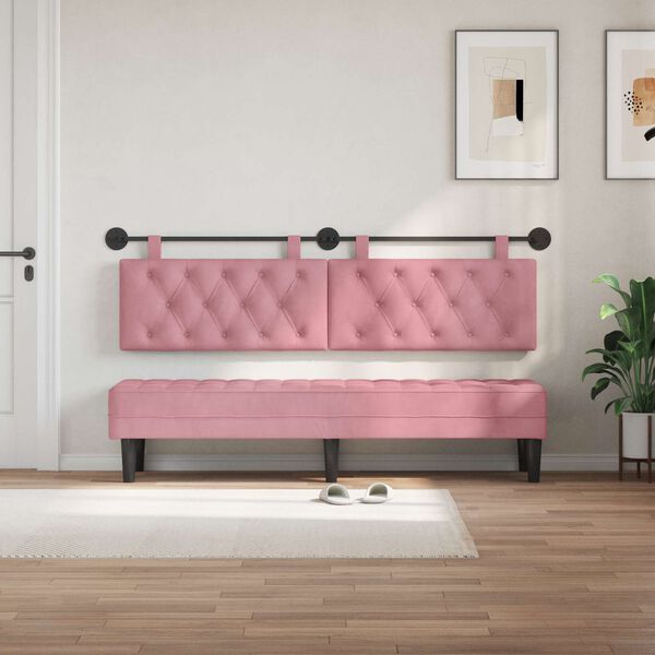 vidaXL Cabeceira Suspensa Rosa 170 x 55 x 7 cm Veludo