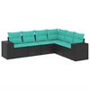 vidaXL Conjunto de sof&aacute; de jardim com 6 pe&ccedil;as e almofadas em rattan sint&eacute;tico preto