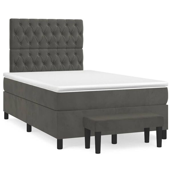 vidaXL Cama boxspring com colch&atilde;o 120x190 cm veludo cinzento-escuro
