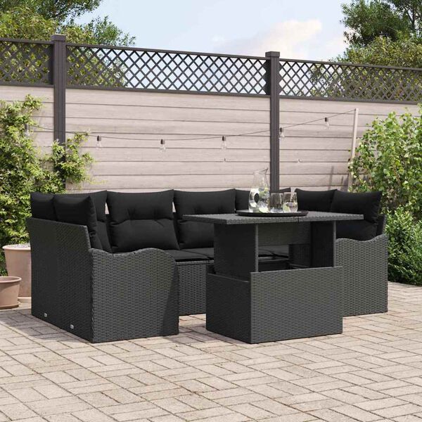vidaXL Conjunto de Sofá de Jardim 7 pcs Preto Rattan Sintético