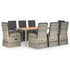 vidaXL 9 pcs conjunto de jantar p/ jardim c/ almofad&otilde;es vime PE cinza