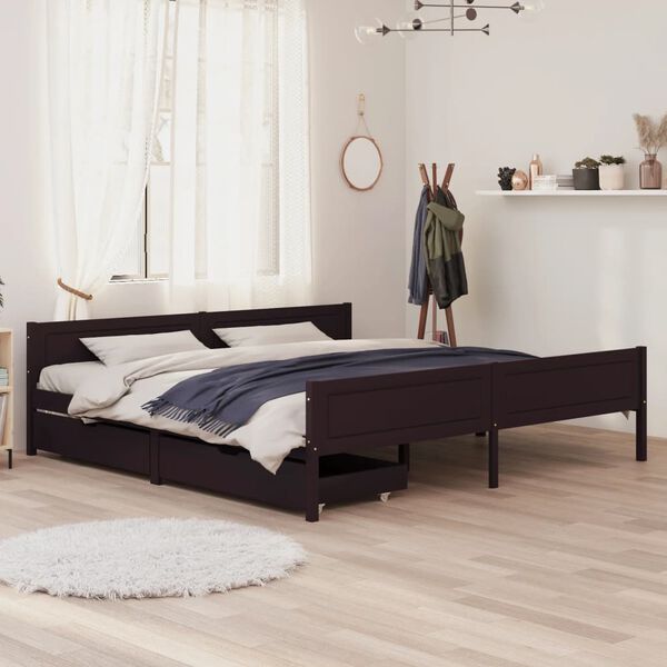 vidaXL Estrutura de cama c/ 2 gavetas 180x200 cm pinho castanho-escuro