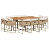 vidaXL 11 pcs conjunto de jantar p/ jardim com almofad&otilde;es vime PE bege
