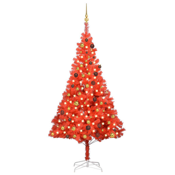 vidaXL &Aacute;rvore Natal artificial pr&eacute;-iluminada c/ bolas PVC vermelho