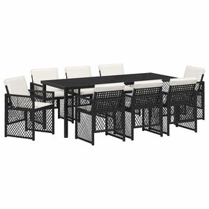 vidaXL Conjunto de Jantar para Jardim 9 pcs Preto vime PE