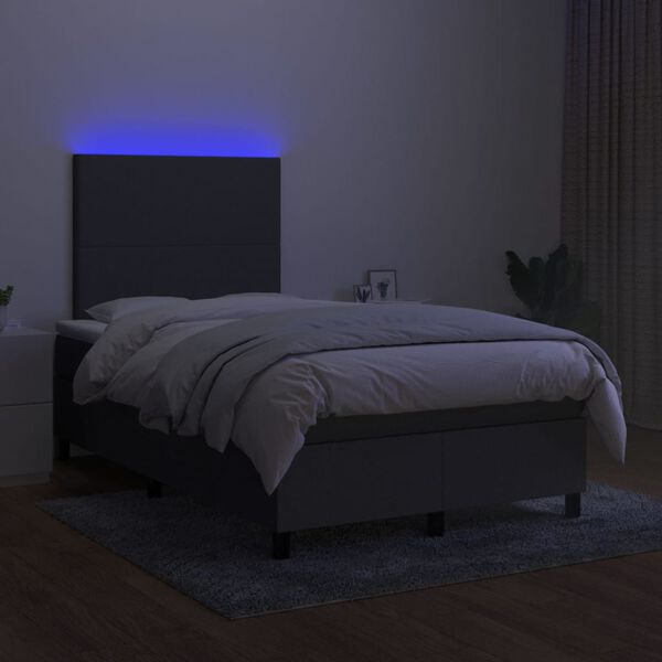 vidaXL Cama box spring c/ colch&atilde;o e LED 120x200 cm tecido cinza-escuro