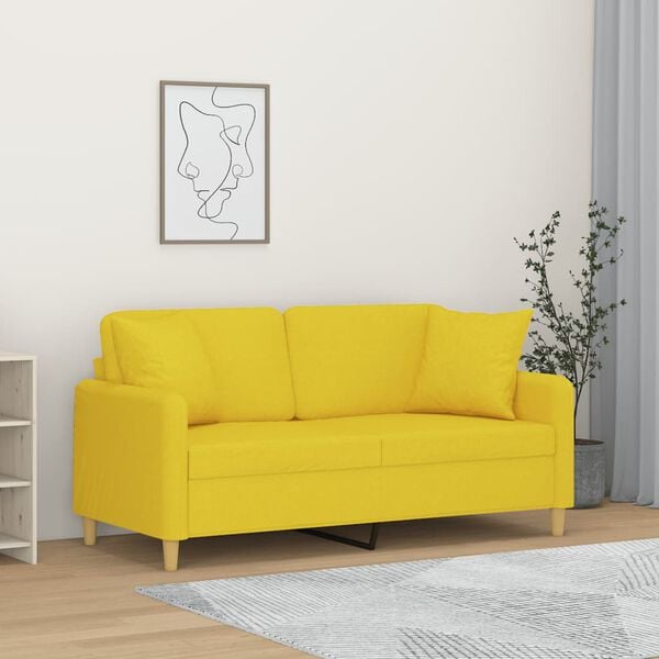 vidaXL Sof&aacute; 2 lug. + almofadas decorativas 140 cm tecido amarelo-claro