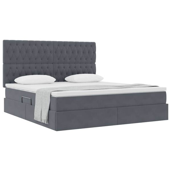 vidaXL Cama com arruma&ccedil;&atilde;o e colch&atilde;o Cinza Escuro 180 x 200 cm Veludo