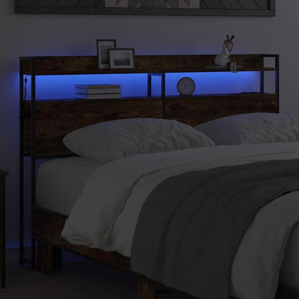 vidaXL Cabeceira de armazenamento com cabeceira Carvalho fumado 120 cm