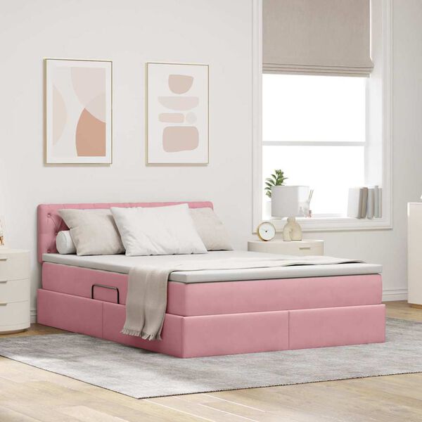vidaXL Cama com Armazenamento com colch&atilde;o Rosa 140 x 200 cm Veludo