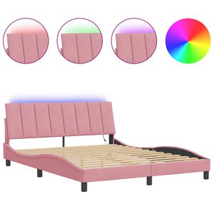 vidaXL Estrutura de cama com LED sem colch&atilde;o Hanko 160x200 cm veludo rosa