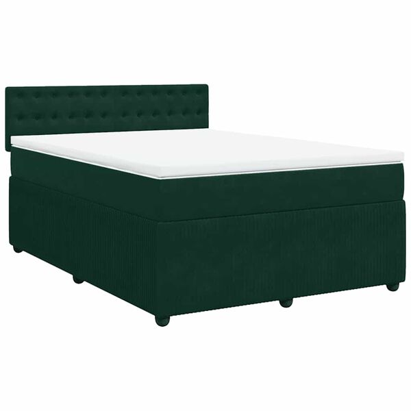 vidaXL Cama com molas/colch&atilde;o 140x190 cm veludo verde-escuro