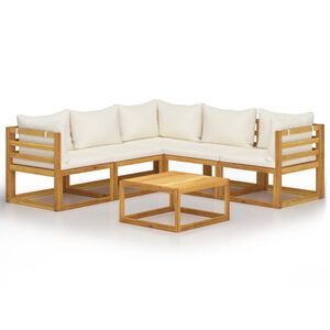 vidaXL 6 pcs conjunto lounge jardim c/ almofad&otilde;es ac&aacute;cia maci&ccedil;a creme