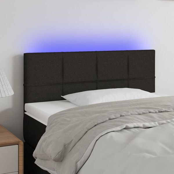 vidaXL Cabeceira de cama c/ luzes LED tecido 100x5x78/88 cm preto