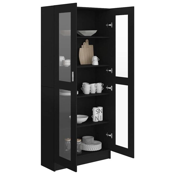 vidaXL Arm&aacute;rio vitrine 82,5x30,5x185 cm derivados de madeira preto