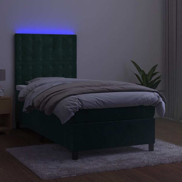 vidaXL Cama box spring c/ colch&atilde;o/LED 80x200 cm veludo verde-escuro