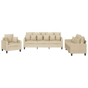 vidaXL 3 pcs conjunto de sof&aacute;s com almofadas tecido cor creme