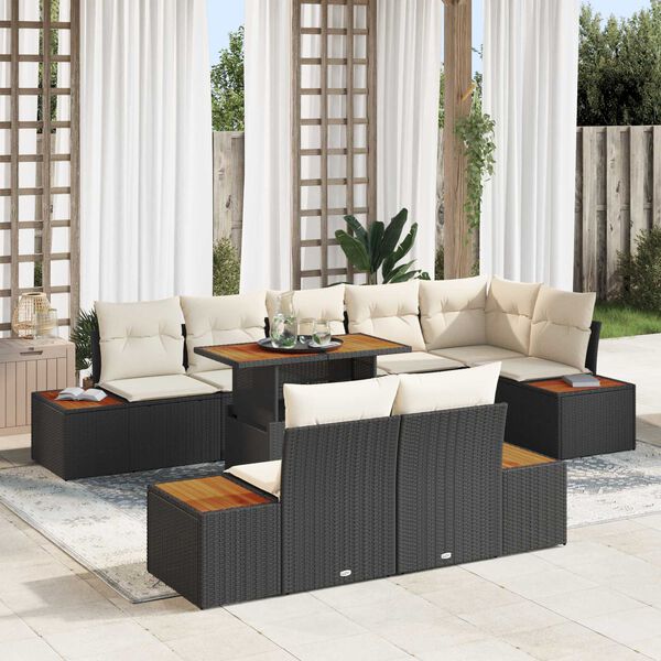 vidaXL Conjunto de Sof&aacute; de Jardim 9 pcs Preto Rattan Sint&eacute;tico