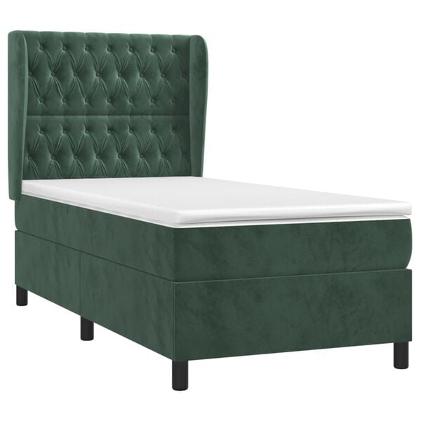 vidaXL Cama com molas/colch&atilde;o 100x200 cm veludo verde-escuro