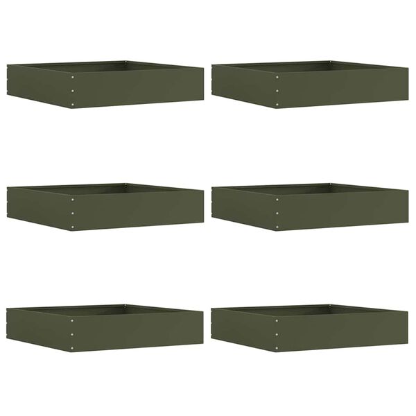 vidaXL Acabamento para Gramado 6 pcs Verde Oliva 60 x 60 x 13 cm A&ccedil;o