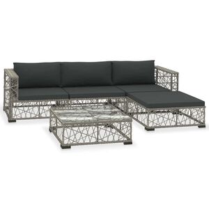 vidaXL 5 pcs conjunto lounge de jardim c/ almofad&otilde;es vime PE cinzento